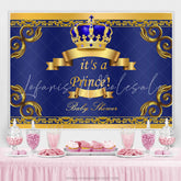 Lofaris Gold Crown And Blue Little Prince Baby Shower Backdrop